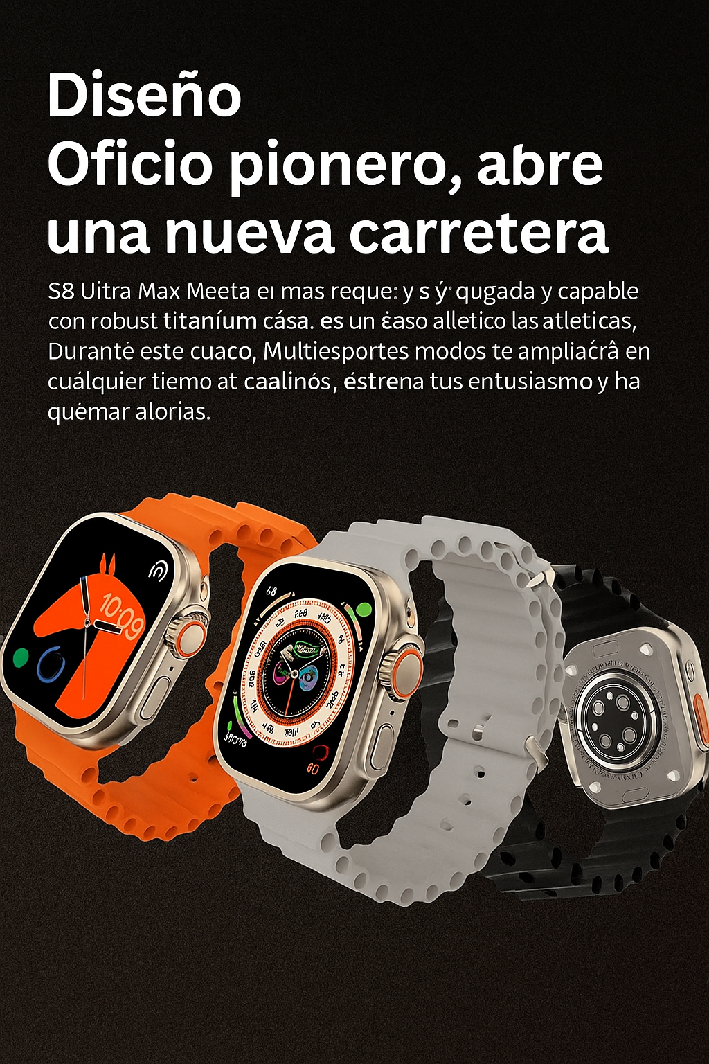 Smartwatch S8 ultra MAX (reloj inteligente) Erisel Controla la música de tu celular.  Notificaciones de redes sociales.  Avisa de llamadas entrantes.  Contestar y realizar llamadas.  Monitorea ritmo cardiaco.  Oxímetro etc...