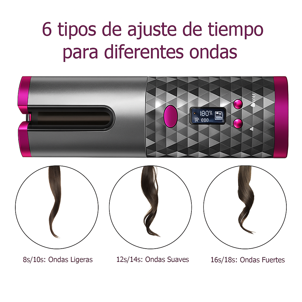Rizador de Pelo ERISEL 6 Tipos de ajustes para diferentes ondas, batería de 5000mAh pantalla led, llega hasta los 210º de temperatura