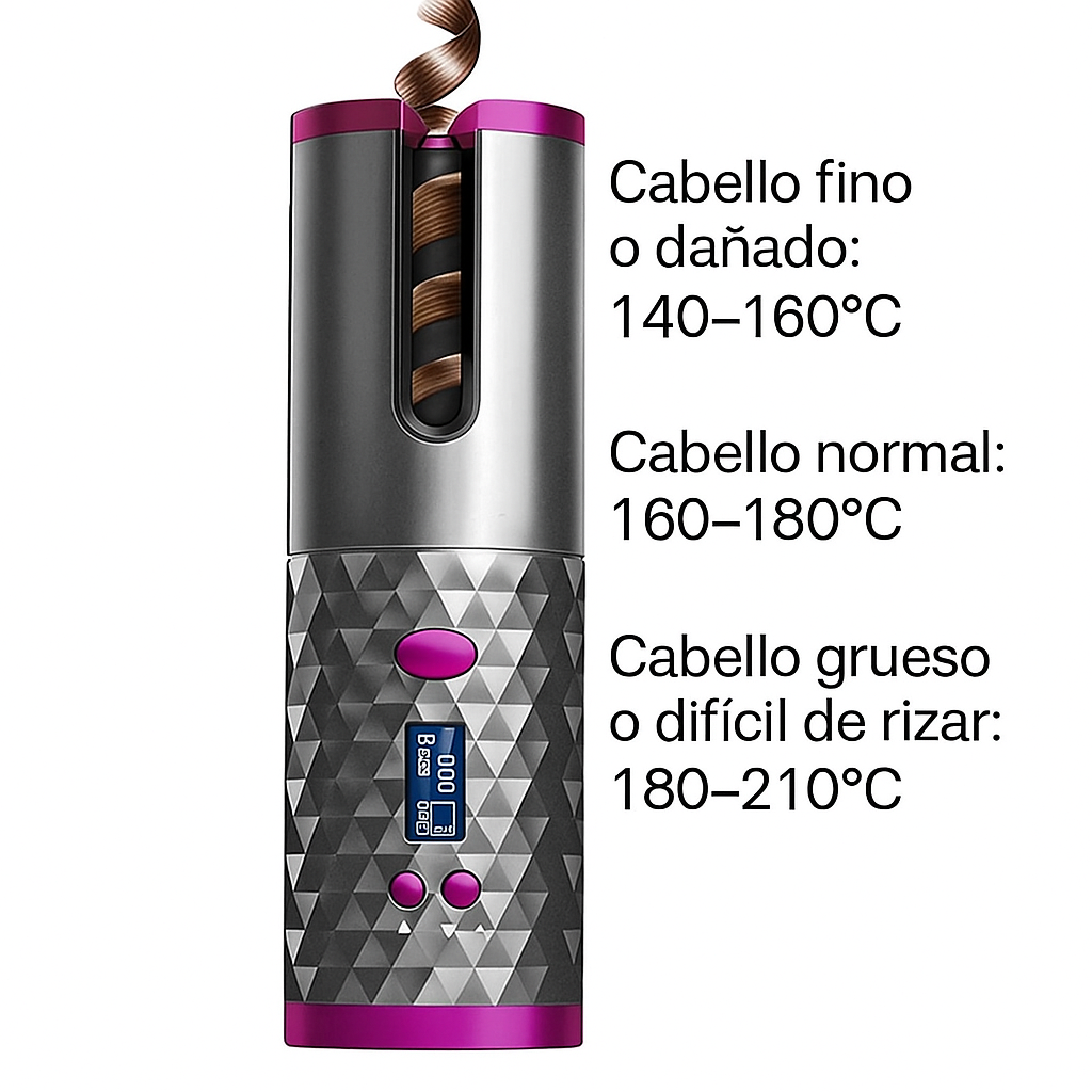 Rizador de Pelo ERISEL 6 Tipos de ajustes para diferentes ondas, batería de 5000mAh pantalla led, llega hasta los 210º de temperatura